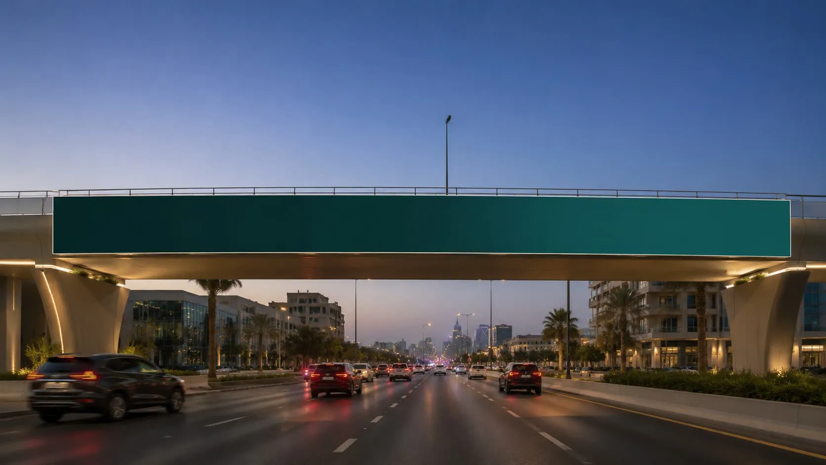 Bridge banner at an extreme horizontal ratio, reduced to one line of Arabic and the mark